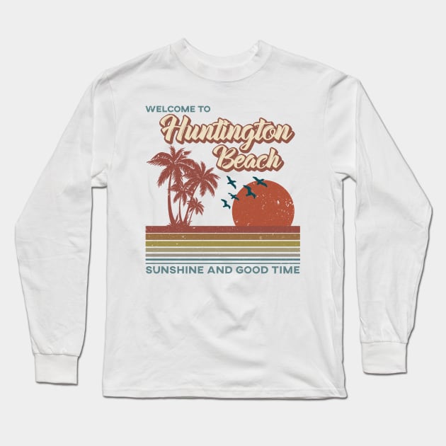 Huntington Beach Retro Sunset - Huntington Beach Long Sleeve T-Shirt by Mondolikaview